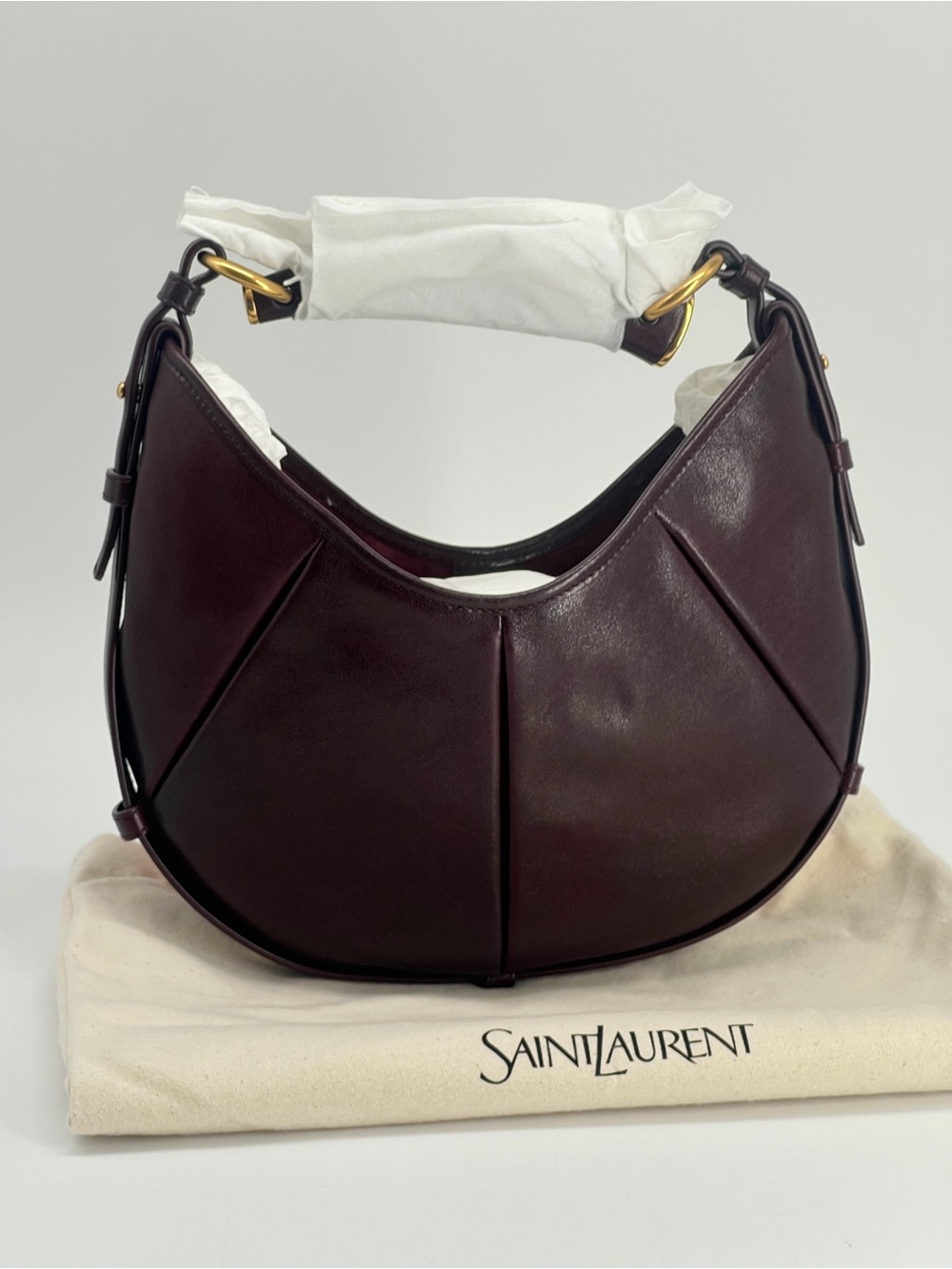 Saint Laurent Small Mombasa Burgundy Leather Top Handle Bag - Picture 2 of 9